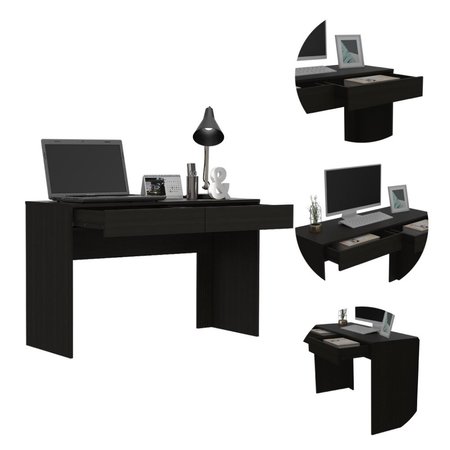 Tuhome Acre Writing Computer Desk, Two Drawers, Black ELW5686
